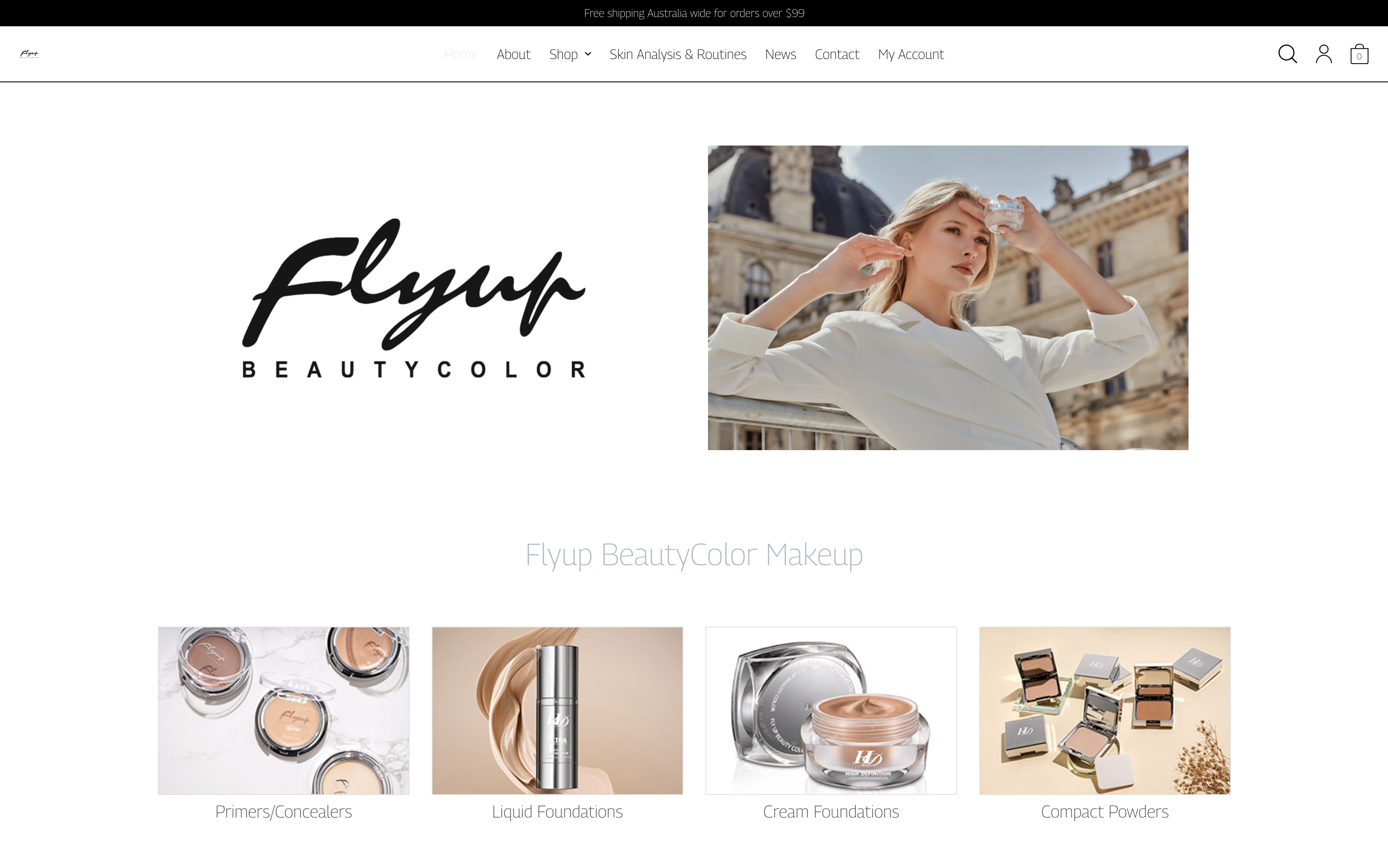 Fly-Up BeautyColor cosmetics website screenshot